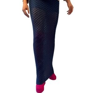 Olive Oak Navy Blue Crochet Knit Maxi Skirt Size XS